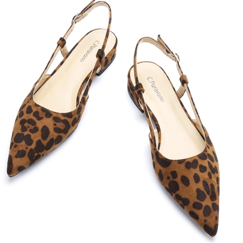 NWT C.Paravano Leopard Print Pointed Toe Slingback Flats -  EU 38.5
